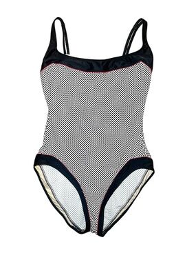 Gottex Vintage Black White Checkerboard & Red Trim One Piece Suit w/Builtin Bra